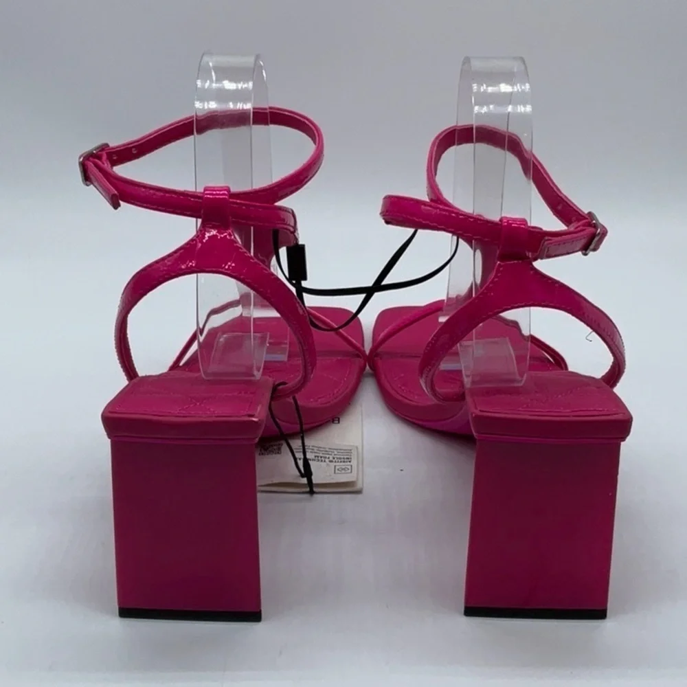 Bershka mid heel T-bar sandals in hot pink